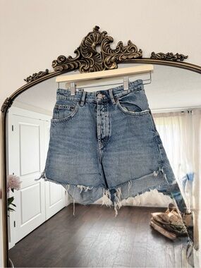 Zara Light Blue Distressed Denim Shorts